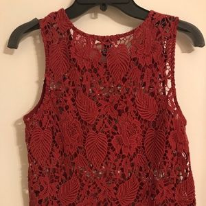 Lace Flowers Maroon Tank Top